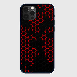 Чехол iPhone 12 Pro Max НАНОКОСТЮМ Black and Red Hexagon Гексагоны