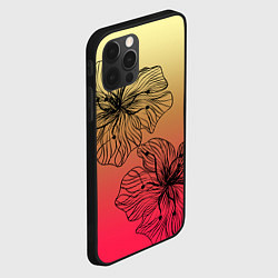Чехол для iPhone 12 Pro Max Черные абстрактные цветы на красно-желтом градиент, цвет: 3D-черный — фото 2