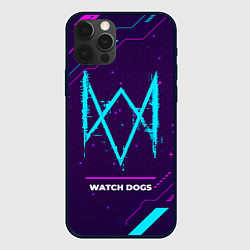 Чехол для iPhone 12 Pro Max Символ Watch Dogs в неоновых цветах на темном фоне, цвет: 3D-черный