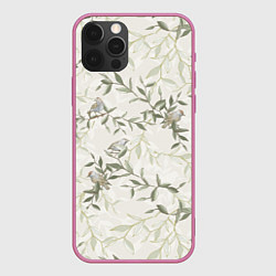 Чехол для iPhone 12 Pro Max Птицы На Ветках С Листьями, цвет: 3D-малиновый