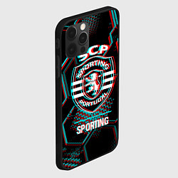 Чехол для iPhone 12 Pro Max Sporting FC в стиле Glitch на темном фоне, цвет: 3D-черный — фото 2