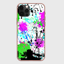 Чехол для iPhone 12 Pro Max Неоновые разноцветные пятна и брызги красок, цвет: 3D-светло-розовый