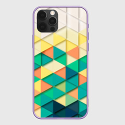 Чехол для iPhone 12 Pro Max Цветные объемные треугольники, цвет: 3D-сиреневый