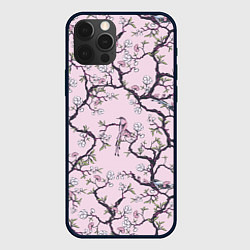 Чехол для iPhone 12 Pro Max Цветы Сакуры и Птицы На Ветках, цвет: 3D-черный