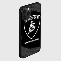 Чехол для iPhone 12 Pro Max Lamborghini Speed на темном фоне со следами шин, цвет: 3D-черный — фото 2