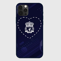 Чехол iPhone 12 Pro Max Лого Liverpool в сердечке на фоне мячей