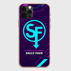 Чехол iPhone 12 Pro Max Символ Sally Face в неоновых цветах на темном фоне