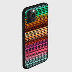 Чехол для iPhone 12 Pro Max Multicolored thin stripes Разноцветные полосы, цвет: 3D-черный — фото 2