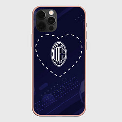 Чехол iPhone 12 Pro Max Лого AC Milan в сердечке на фоне мячей