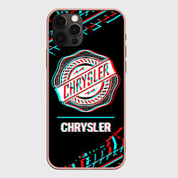 Чехол iPhone 12 Pro Max Значок Chrysler в стиле Glitch на темном фоне