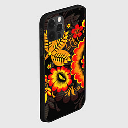 Чехол для iPhone 12 Pro Max Хохломская Роспись Цветы На Тёмном Фоне, цвет: 3D-черный — фото 2