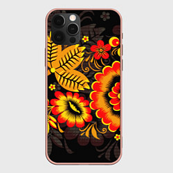 Чехол iPhone 12 Pro Max Хохломская Роспись Цветы На Тёмном Фоне