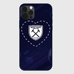 Чехол iPhone 12 Pro Max Лого West Ham в сердечке на фоне мячей