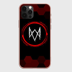 Чехол iPhone 12 Pro Max Символ Watch Dogs и краска вокруг на темном фоне