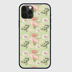 Чехол для iPhone 12 Pro Max Розы на фоне салатного цвета roses, цвет: 3D-черный