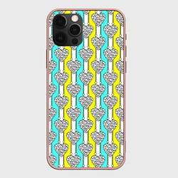 Чехол для iPhone 12 Pro Max Striped multicolored pattern with hearts, цвет: 3D-светло-розовый