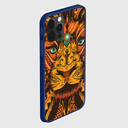 Чехол для iPhone 12 Pro Max Африканский Лев Морда Льва с узорами Мандала, цвет: 3D-тёмно-синий — фото 2