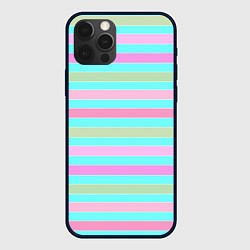 Чехол iPhone 12 Pro Max Pink turquoise stripes horizontal Полосатый узор