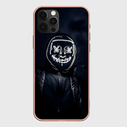 Чехол для iPhone 12 Pro Max Неоновая маска анонимуса - Белый, цвет: 3D-светло-розовый