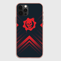 Чехол iPhone 12 Pro Max Красный Символ Gears of War на темном фоне со стре