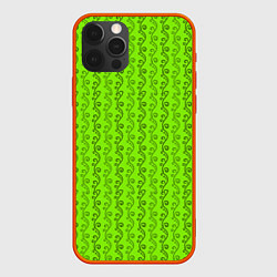 Чехол для iPhone 12 Pro Max Зеленые узоры в виде листочков, цвет: 3D-красный
