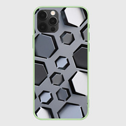 Чехол для iPhone 12 Pro Max Металлическая киберпанк броня - Серый, цвет: 3D-салатовый