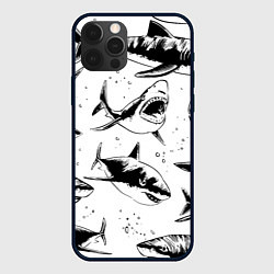 Чехол для iPhone 12 Pro Max Кровожадные акулы - стая, цвет: 3D-черный