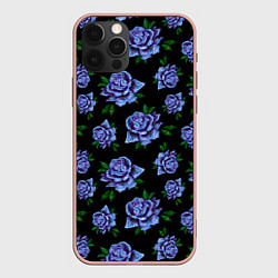 Чехол для iPhone 12 Pro Max Сапфировые розы на черном, цвет: 3D-светло-розовый