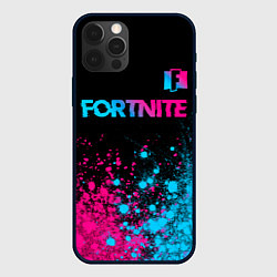 Чехол для iPhone 12 Pro Max Fortnite - neon gradient: символ сверху, цвет: 3D-черный