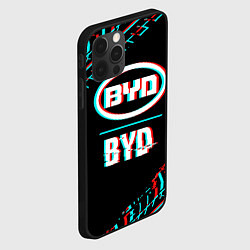 Чехол для iPhone 12 Pro Max Значок BYD в стиле glitch на темном фоне, цвет: 3D-черный — фото 2