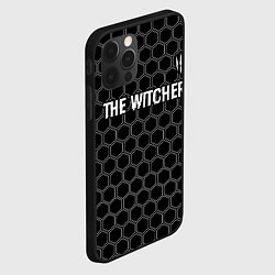 Чехол для iPhone 12 Pro Max The Witcher glitch на темном фоне: символ сверху, цвет: 3D-черный — фото 2