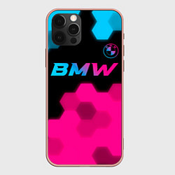 Чехол для iPhone 12 Pro Max BMW - neon gradient: символ сверху, цвет: 3D-светло-розовый