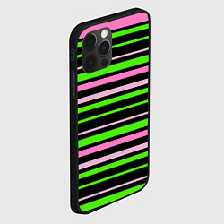 Чехол для iPhone 12 Pro Max Полосаты узор в зелено-розовых оттенках на черном, цвет: 3D-черный — фото 2
