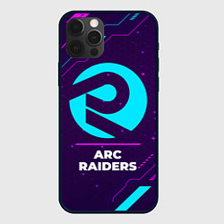 Чехол iPhone 12 Pro Max Символ ARC Raiders в неоновых цветах на темном фон