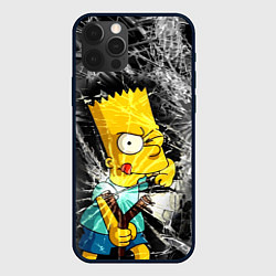 Чехол для iPhone 12 Pro Max Барт Симпсон разбил из рогатки стекло, цвет: 3D-черный