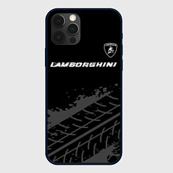 Чехол iPhone 12 Pro Max Lamborghini speed на темном фоне со следами шин: с