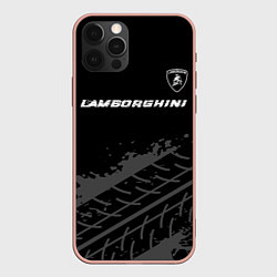 Чехол iPhone 12 Pro Max Lamborghini speed на темном фоне со следами шин: с