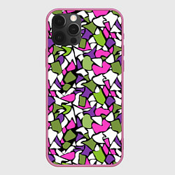 Чехол для iPhone 12 Pro Max Абстрактный розово -оливковый узор, цвет: 3D-малиновый