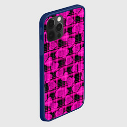 Чехол для iPhone 12 Pro Max Black and pink hearts pattern on checkered, цвет: 3D-тёмно-синий — фото 2