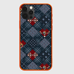 Чехол для iPhone 12 Pro Max Red and blue denim patchwork, цвет: 3D-красный