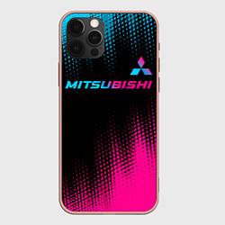 Чехол для iPhone 12 Pro Max Mitsubishi - neon gradient: символ сверху, цвет: 3D-светло-розовый