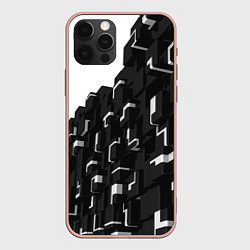 Чехол для iPhone 12 Pro Max Кубизм Фигуры в трехмерном пространстве в черно-бе, цвет: 3D-светло-розовый