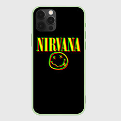 Чехол для iPhone 12 Pro Max Nirvana logo glitch, цвет: 3D-салатовый