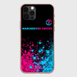 Чехол для iPhone 12 Pro Max Manchester United - neon gradient: символ сверху, цвет: 3D-светло-розовый