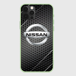 Чехол для iPhone 12 Pro Max Nissan метал карбон, цвет: 3D-салатовый