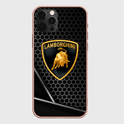 Чехол для iPhone 12 Pro Max Lamborghini Соты карбон, цвет: 3D-светло-розовый