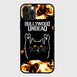 Чехол iPhone 12 Pro Max Hollywood Undead рок кот и огонь