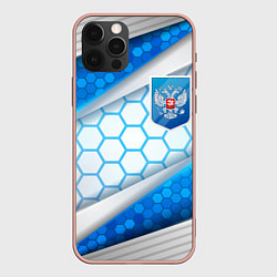 Чехол для iPhone 12 Pro Max Синий герб России на объемном фоне, цвет: 3D-светло-розовый