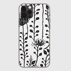 Чехол iPhone 12 Pro Max Нарисованные монохромные цветы