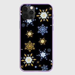 Чехол для iPhone 12 Pro Max Новый год снежинки на чёрном фоне, цвет: 3D-сиреневый